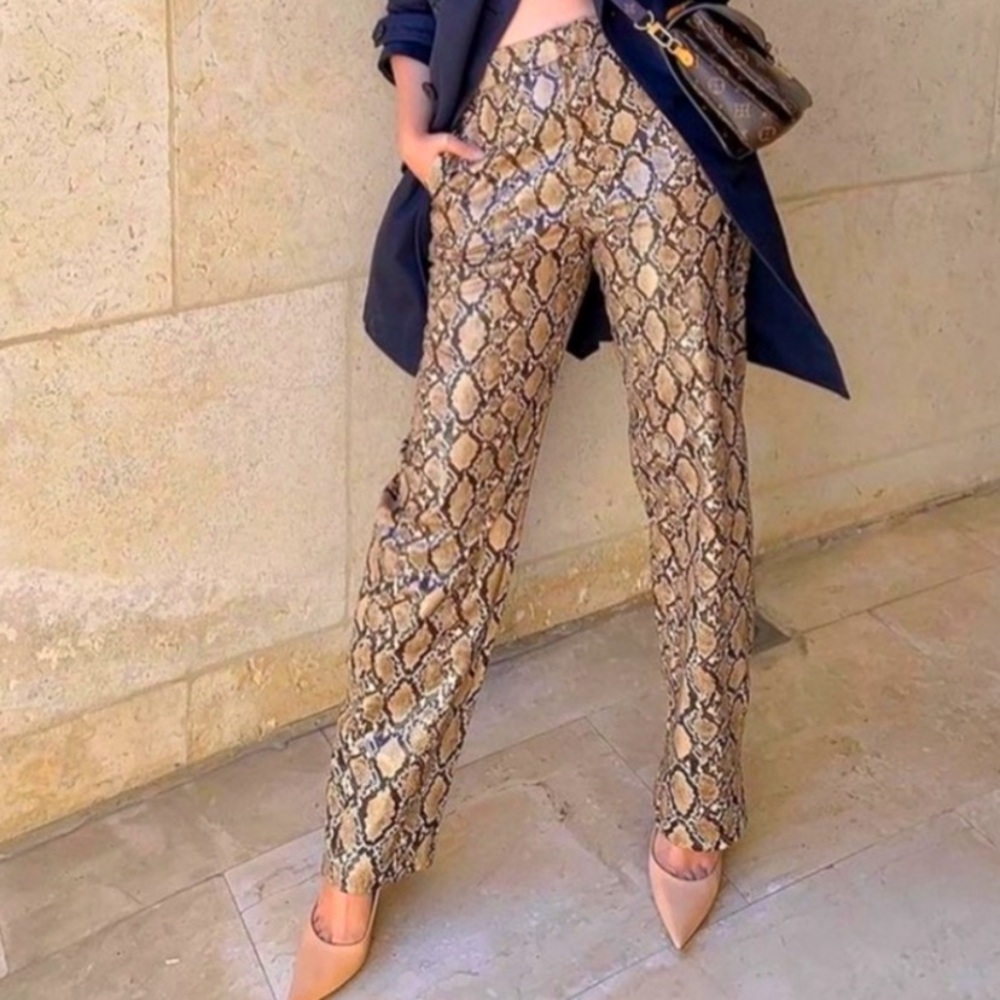 Zara Snake Print Faux Leather Pants XS